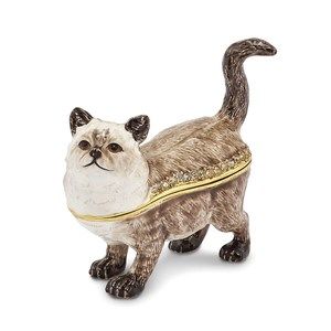 Pewter Bejeweled Crystals Enameled LAYSA Himalayan Cat Trinket Box
